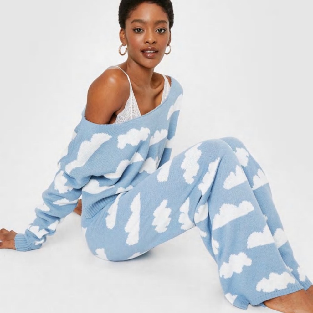 Nasty Gal Cloud Knitted Sweater And Pants Lounge Set